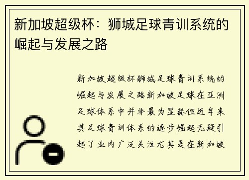 新加坡超级杯：狮城足球青训系统的崛起与发展之路