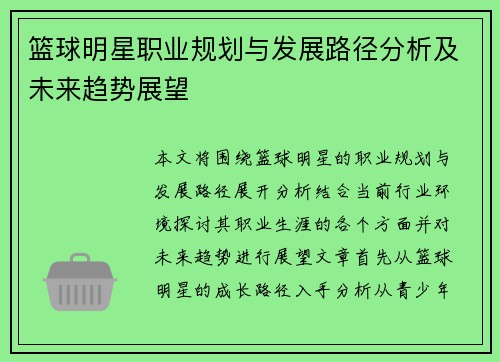 篮球明星职业规划与发展路径分析及未来趋势展望